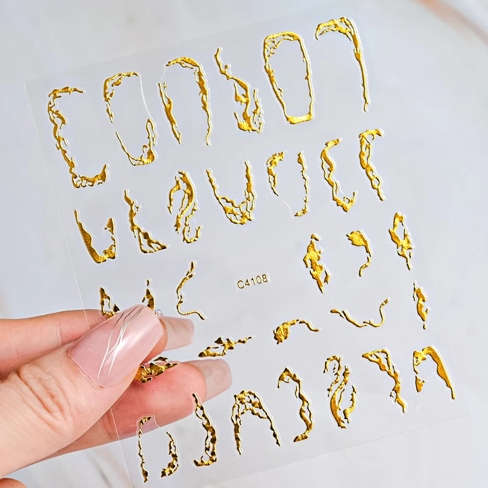 5D Gold Marble Texture Bronzing Nail Art Sticker 5 Colors Irregular Marble Pattern Nail Decals Simple Line Design Nail Accessori