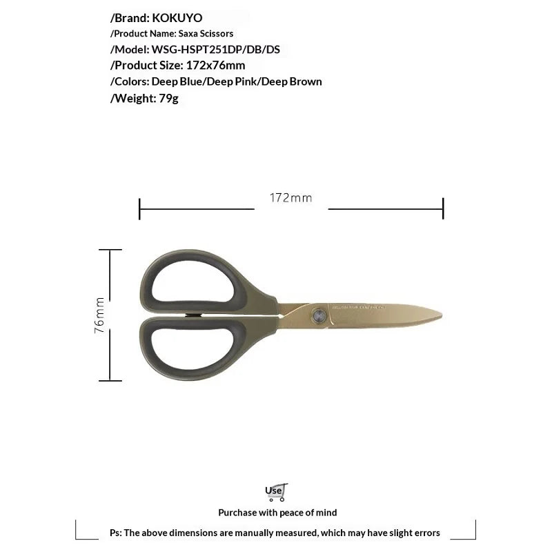 Japan KOKUYO SAXA Safety Scissors,Portable Titanium Coated Non-stick Blunt Tip Multi-Purpose Scissors for Home,Kids Craft&Office
