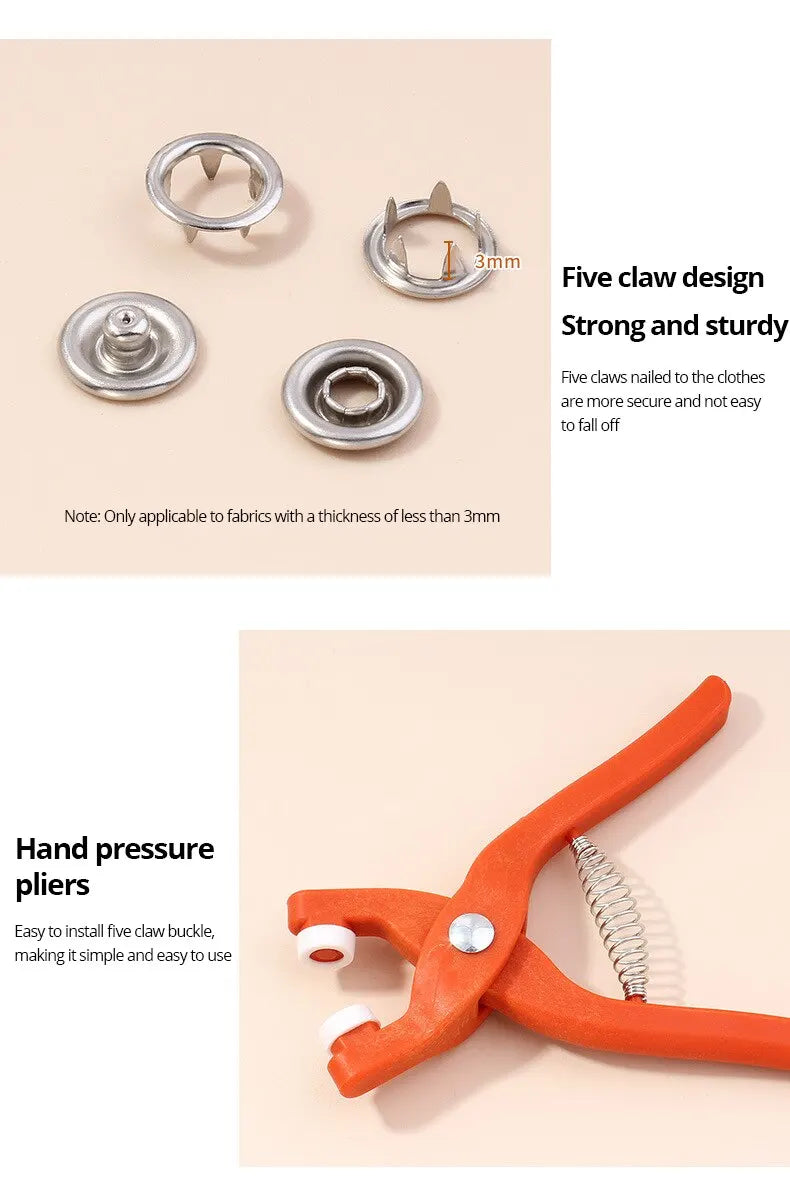 Snap Button Kit,Sets Metal Snap Buttons with Fastener Pliers Press Tool and Box, Rust Proof DIY Press Studs Button Fix Tool