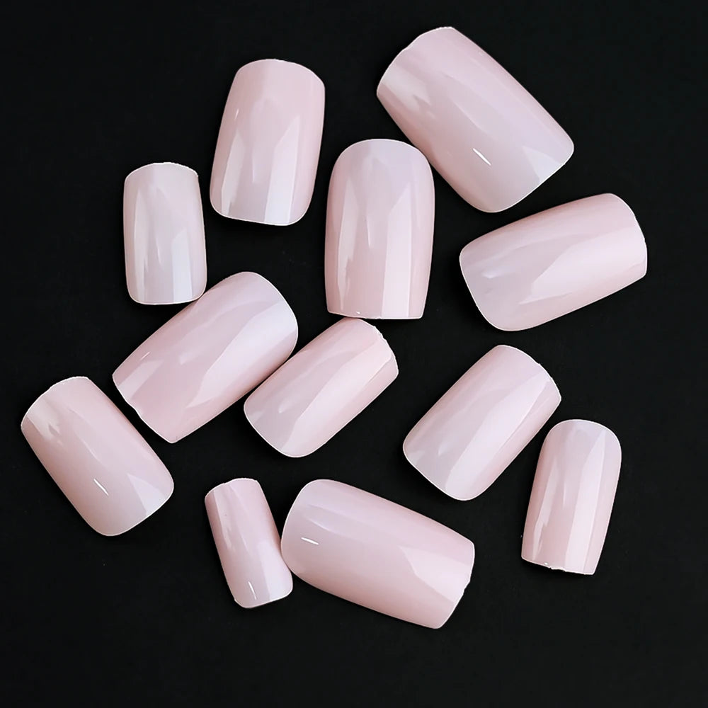 100Pcs Light Pink Press on Nails Short Medium Square Wearable Fake Nails Tips 10 sizes Full Cover False Nails Finger Decoration