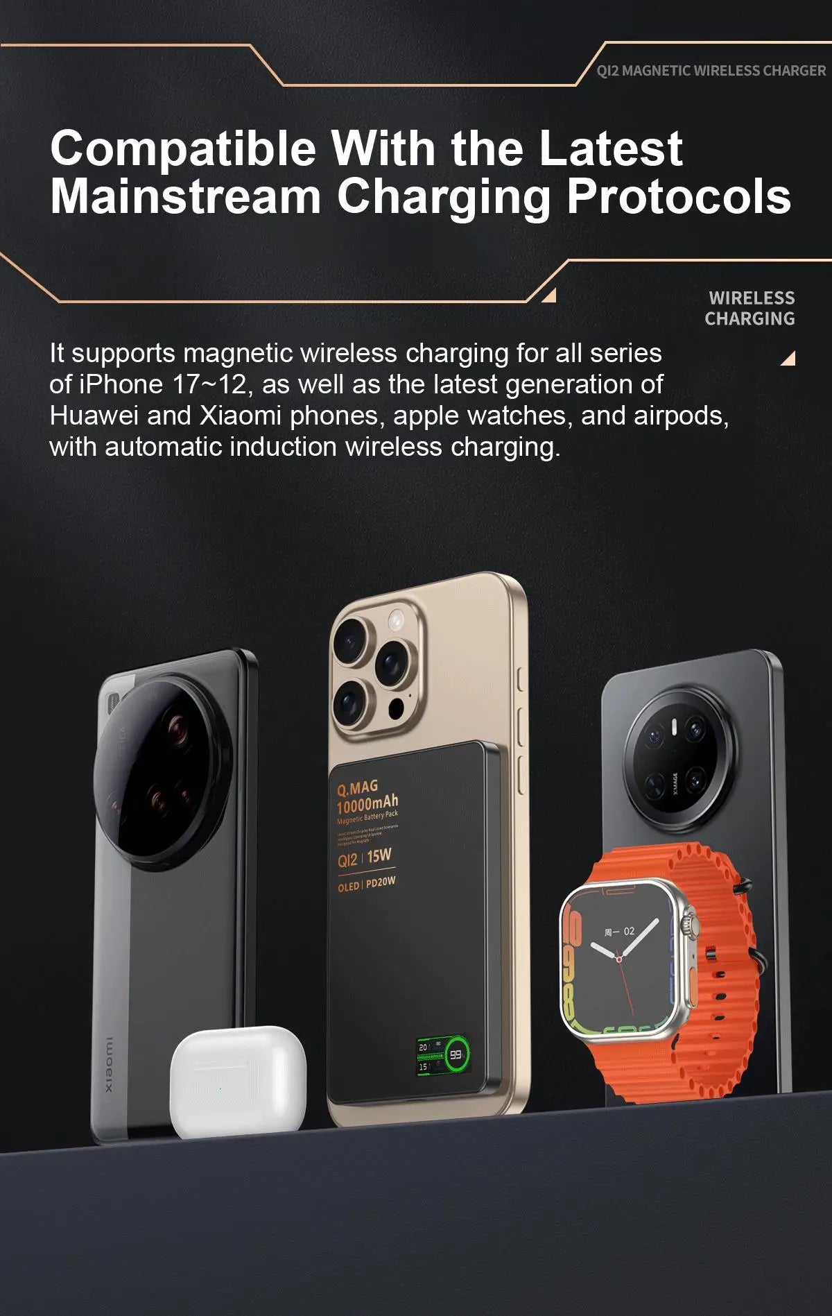 QI 2.1 Magnetic Powerbank Wireless Fast Charing Spare Portable External Battery for iPhone 12-17 Pro Watch Airpods 5000/10000mAh