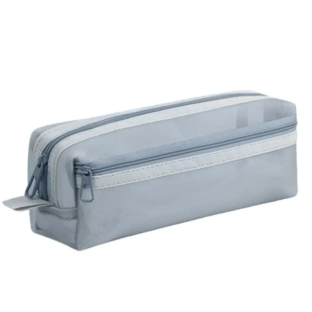 Double Layer Mesh Pen Bag Large Capacity Transparent Stationery Storage Bag Multifunctional Zipper Exam Supplies Organizer