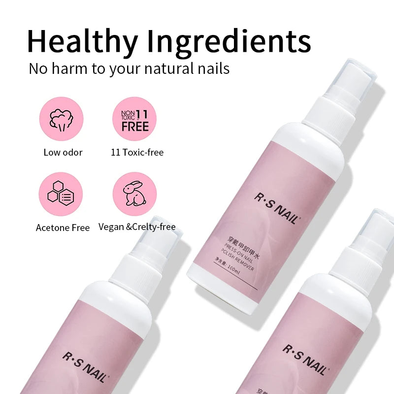 RSNAIL 100ml Nail Glue Remover for Press On Nails Solid Nail Glue Gel On Fake Nail Tips Acrylic Nail Can't Remove Gel Nail Polis