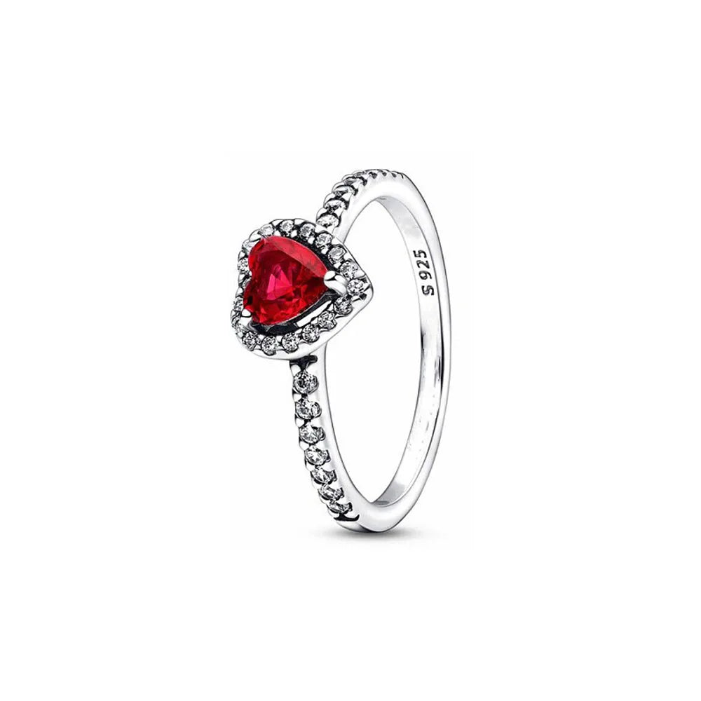 Hot Sale 925 Sterling Silver Red Pink Blue Green Heart Stone Snowflake Daisy Ring Trinkets Rings Wedding Fashion  Jewelry Women
