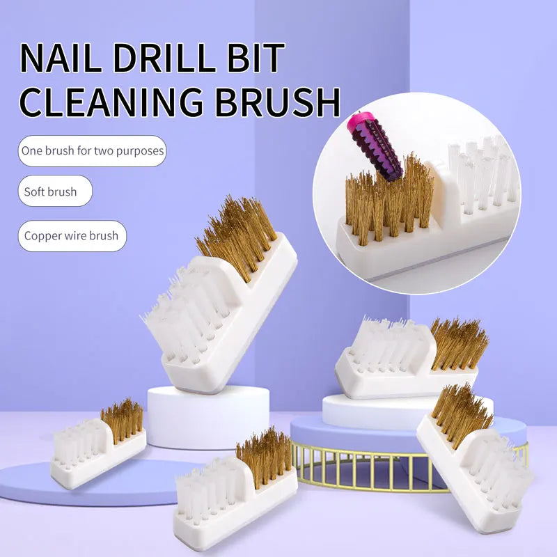 Electric Nail Drill Bits Cleaning Brush with Dustproof Box Portable Manicure Cutter Cleanser Copper Wire Brush Clean Tools