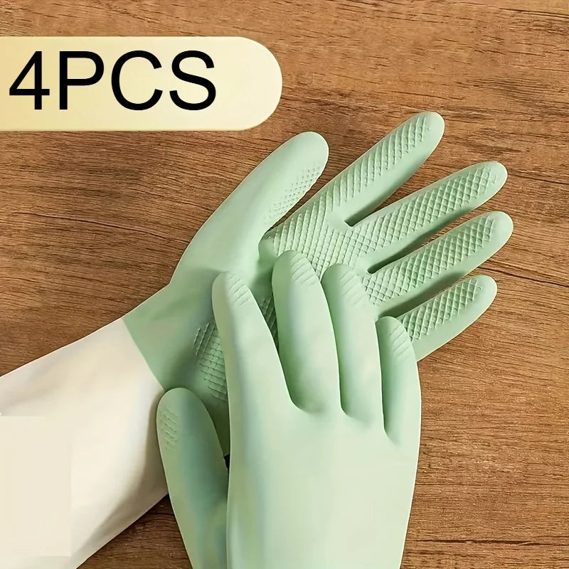 4pcs Waterproof Housework Cleaning Gloves Kitchen Cleaning Latex Laundry Dishwashing Gloves Wear Resistant Rubber Work Gloves
