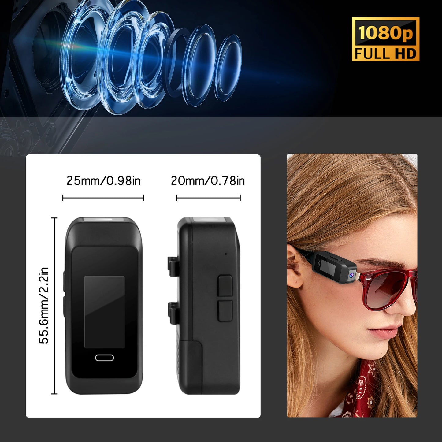 NEW Glasses Wearable Mini Pocket Camera 1080P Portable Digital Video Recorder Body Camera Head Mounted Miniature Camcorde Screen