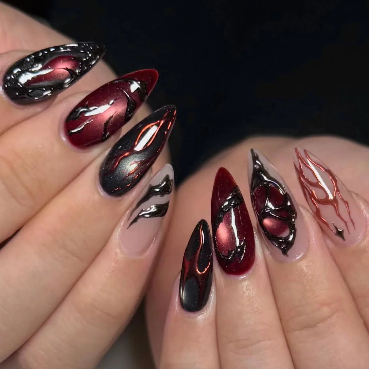 24PCS Medium Almond Press On Nails Wine Red Cute Cartoon Rabbit Bowknot Plaid Pearl False Nails Kawaii Nails Full Cover Wearable