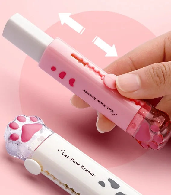 Eraser with retractable push-pull design, creative cartoon cat claw shape, student-specific stationery, portable eraser