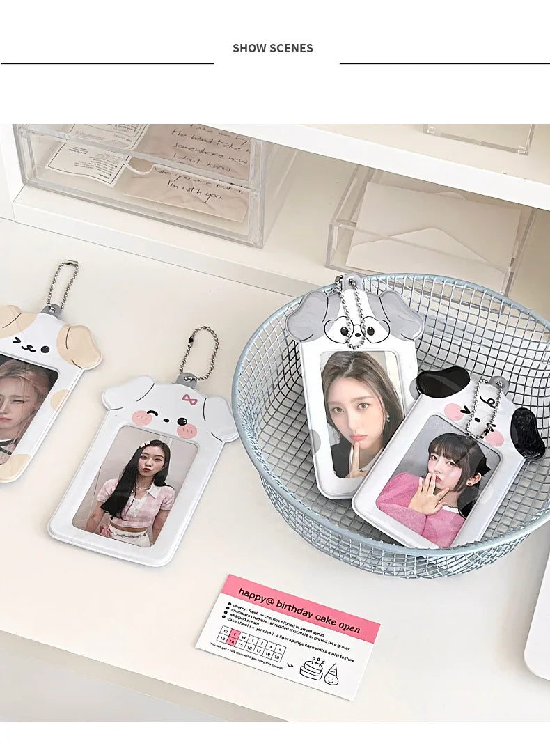 Ins Style Cartoon Puppy Photocard Holder with Keychains Cute 3inch Cards Protect Sleeves for Students