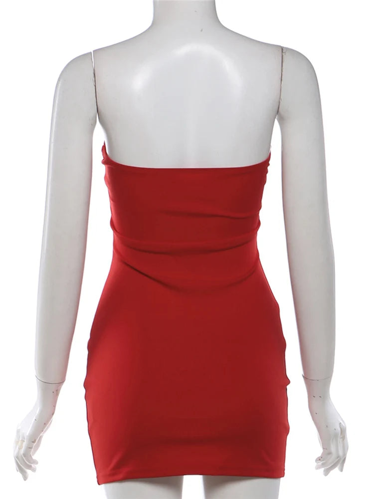 Weird Puss Valentine's Day Strapless Dress Women Backless Sexy Peach Hip Stretch Slim Simple Hottie Dating Mini Street Clubwear