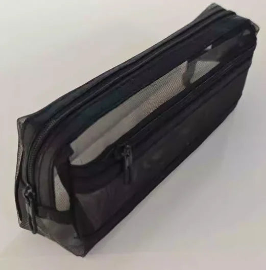 Double Layer Mesh Pen Bag Large Capacity Transparent Stationery Storage Bag Multifunctional Zipper Exam Supplies Organizer