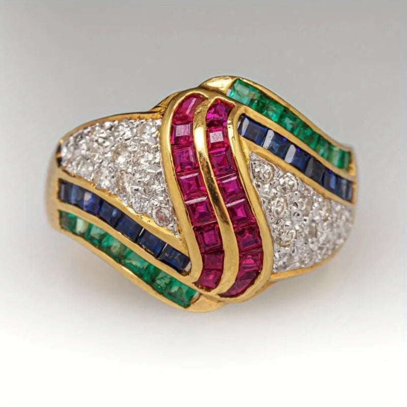 Synthetic Cubic Zirconia Ring, Women's Cocktail Ring, Women's Birthday Party Jewelry Gift
