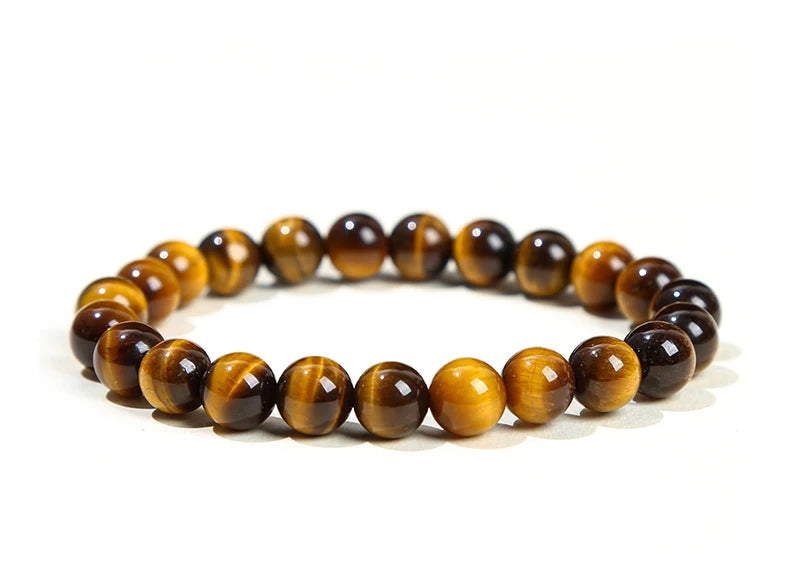 JD Natural Stone Beads Bracelet Amethyst Tiger Eye Crystal Quartz Agate Gem Beads Bangles Women Men Reiki Healling Jewelry Gift