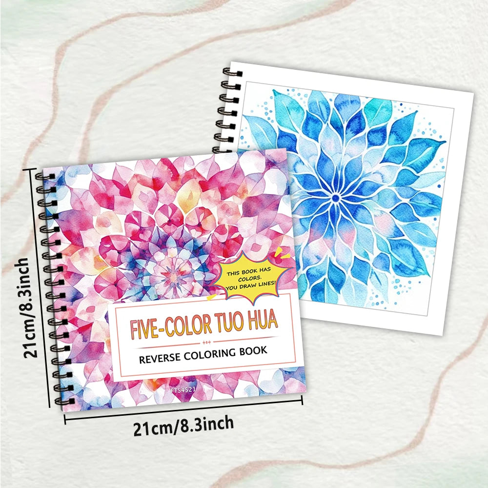 1pc Symmetrical Reverse Coloring Book,Five-Color Mandala 30 Sheets Thickened 100gsm,Relaxing Creative Line Activities,Ideal Gift