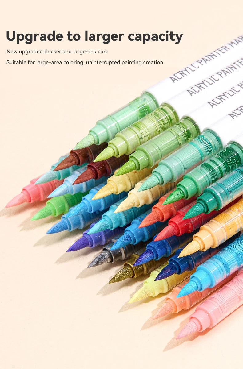 9colors/Set Acrylic Paint Pens Brush Marker Pen for Rock Painting,Ceramic,Glass,Wood,Canvas,Diy Art Supplies Drawing Stationary