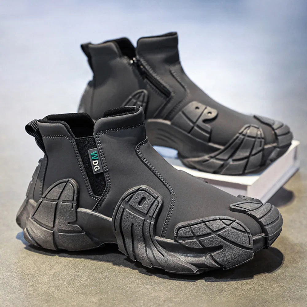 2025 New Men's High - top Shoes for Autumn - Anti - slip Waterproof  Side - zipper Work Shoes for Construction Site