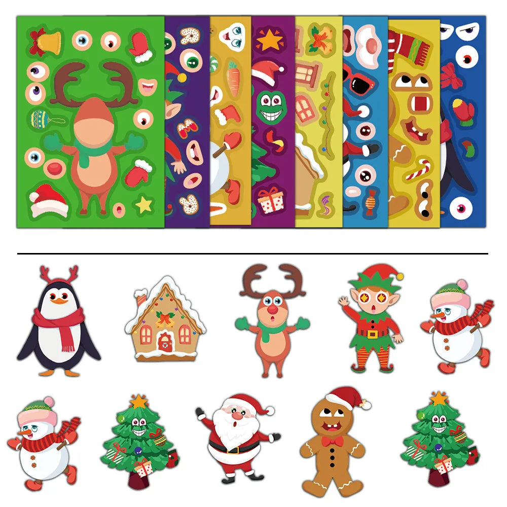 8PCS Creative Christmas Face Changing Series Stickers, Account Materials, Skateboarding Notebook Gooka Stickers
