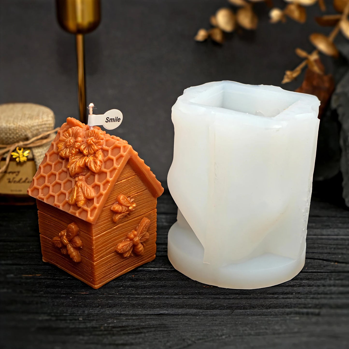 3D Honeycomb Silicone Mold Creative DIY Candle Making Tool Home Decor Handmade Gift Idea for House-shaped Wax Candles