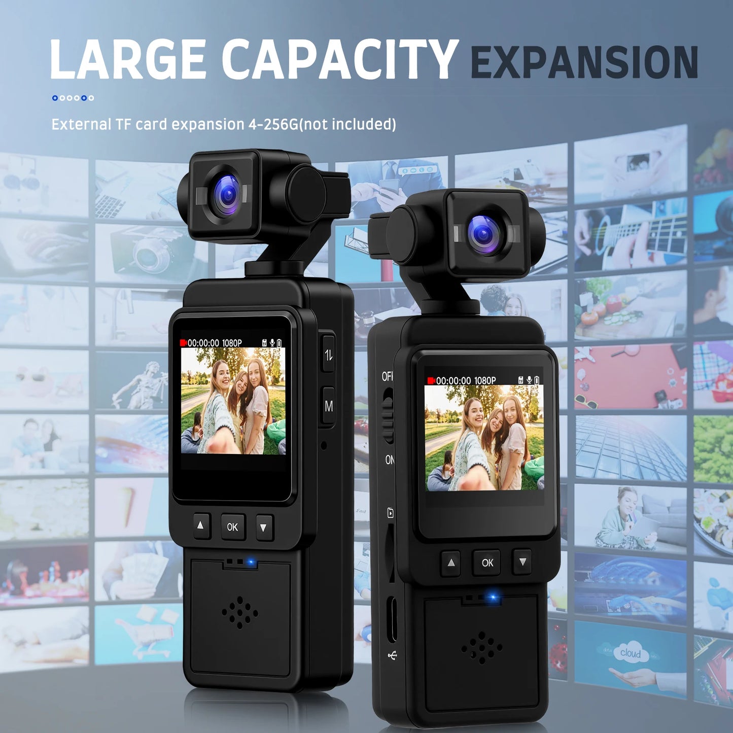Inefala 1080P Sports Pocket Camera 1.54" Mini Lens 180° Rotatable WiFi Wireless Video Recorder 5hours Endurance Motion Camera