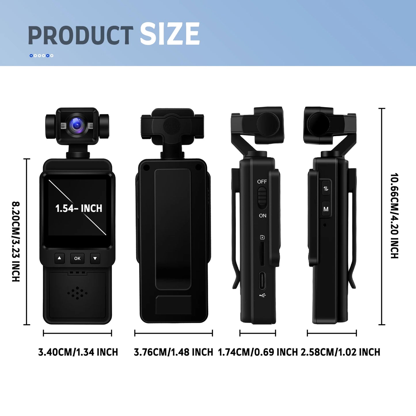 Inefala 1080P Sports Pocket Camera 1.54" Mini Lens 180° Rotatable WiFi Wireless Video Recorder 5hours Endurance Motion Camera