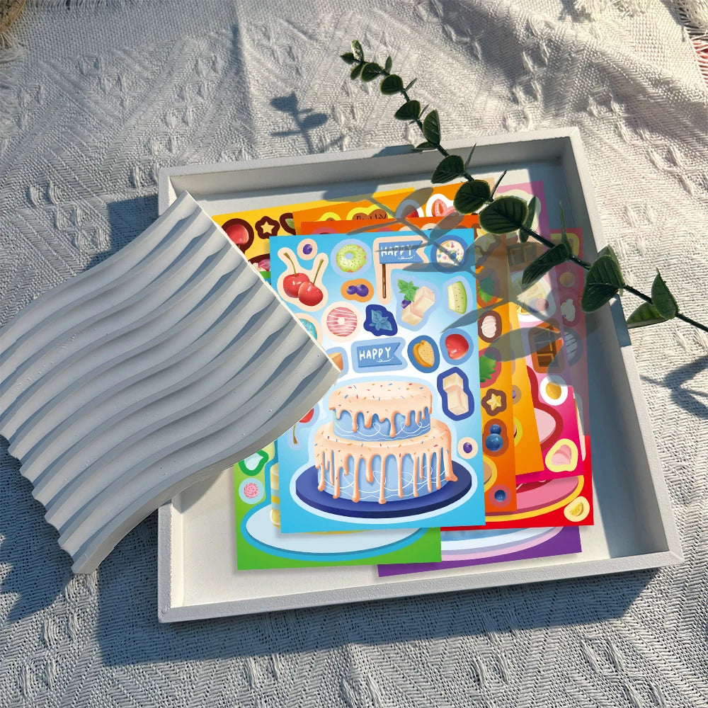 8PCS Creative New Cake Wishes Come True Puzzle Stickers Assembly Puzzle DIY Cartoon Stickers Puzzle 2026 Stationery Food Sticker