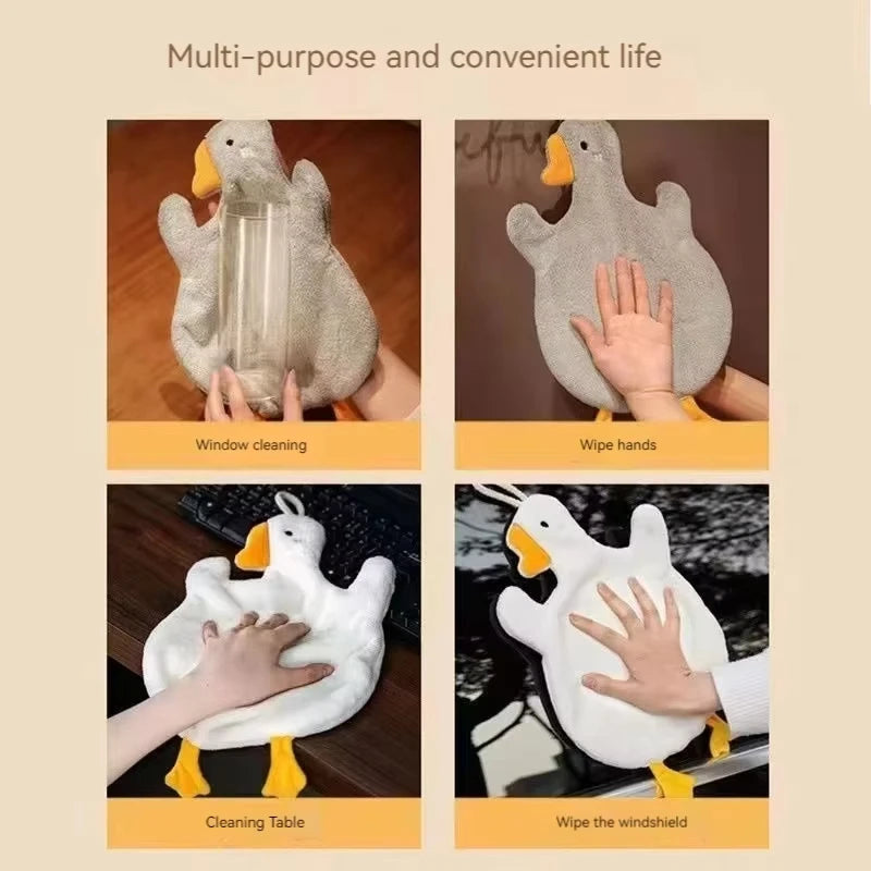 Cute Cartoon Big Goose Hanging Hand Towel Super Absorbent Quick Dry Wipe Cloth Soft Hanging Towel For Kitchen Bathroom Washroom