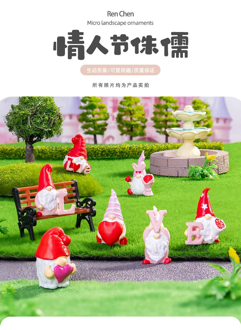 10/20/50pcs Mini Heart Love Dwarf Doll Figurine Miniature Gnome Garden Fairy Landscape Crafts Desktop Valentine's Day Ornament