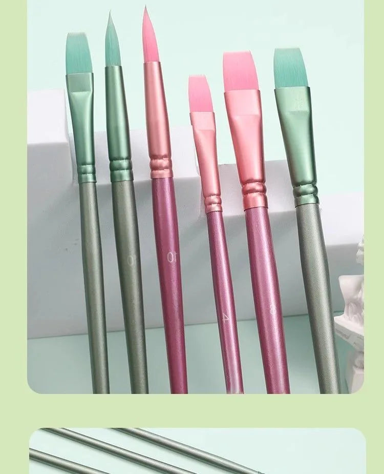 Watercolor Brush Set Pointed Round Flat Head Soft Hair Beginner's Art Student Hand Drawn Watercolor Nylon Painting Material