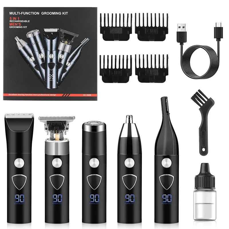 Men's 5-in-1 Electric Body Hair Trimmer Professional Hygienic Beauty Razor Shaver for Face Ear Nose - Professional Hair Trimmer