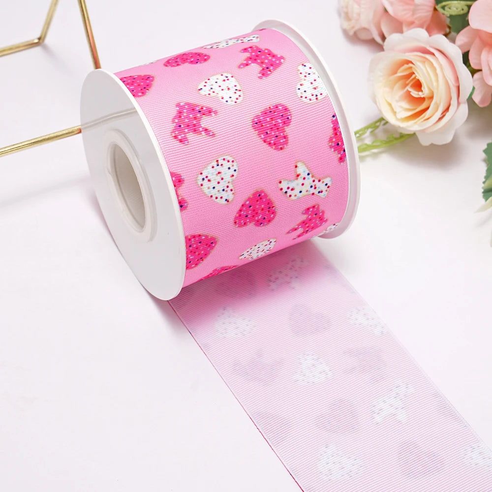 5 Yards 3inch 75mm of  Valentine's Day flowers  Printed Ribbon For Hair Bows DIY Crafts Handmade Accessories 76711