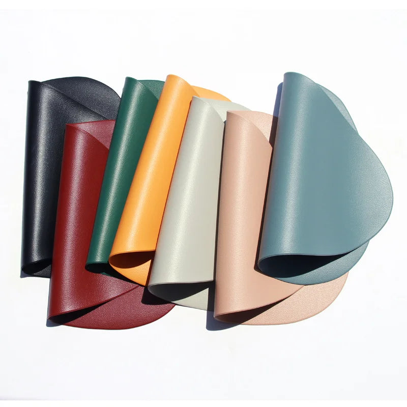 Inyahome Irregular Shape PU Leather Placemats Set Oil-Proof Waterproof for Kitchen Tables Bistro Tables Bars Coffee Shops Hotels