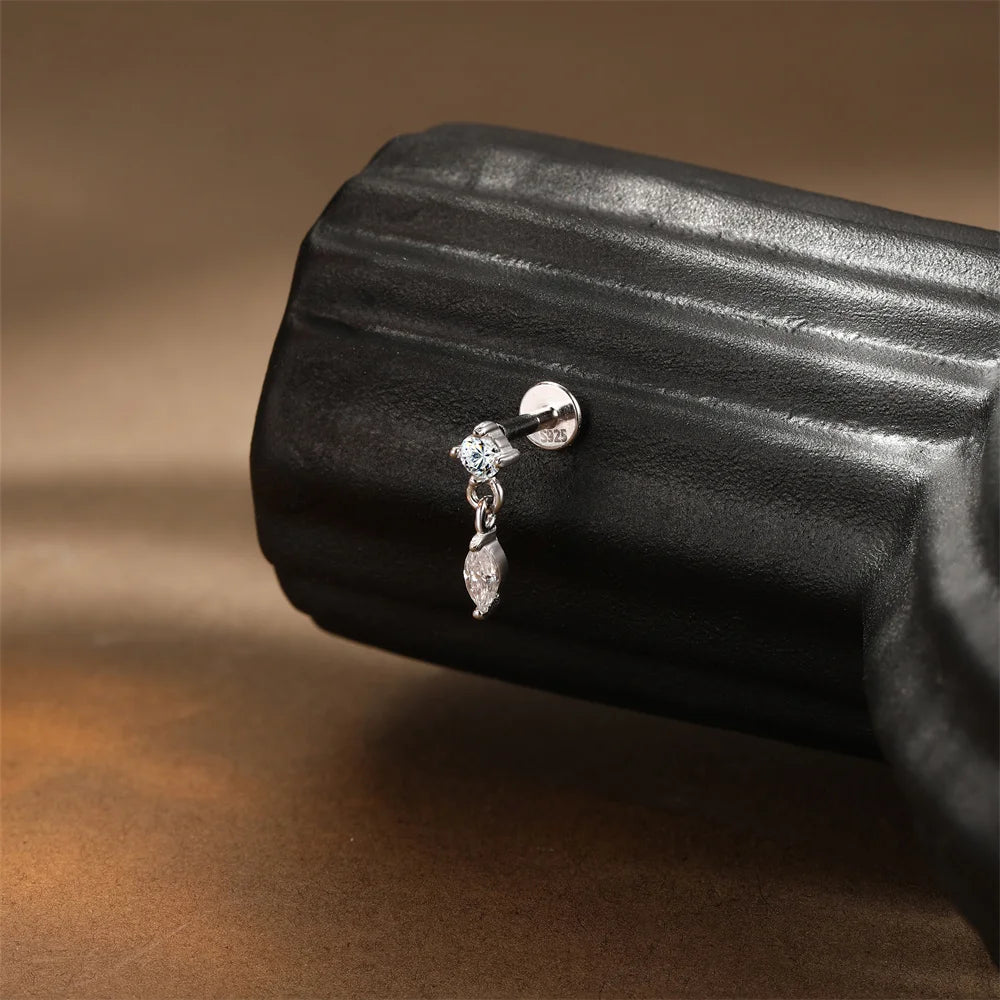 CANNER 1PC Moissanite Spherical Vertical Eight-pointed Star Piercing Earrings 925 Sterling Silver Jewelry Valentine's Day Gift