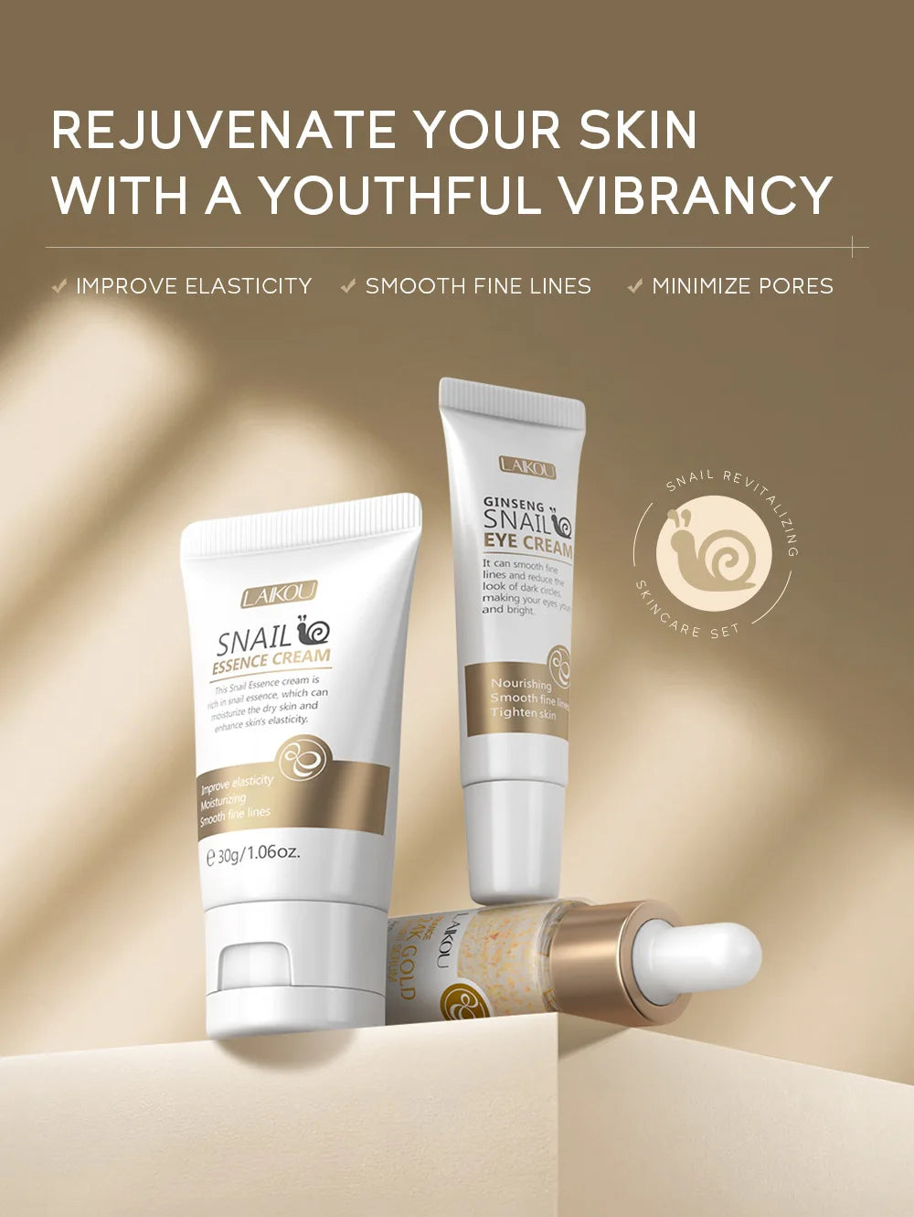 3pcs/set LAIKOU Vitamin C 24K Golden Sakura Skin Care Sets Face Cream Serum Eye Cream Moisturizing Anti Wrinkles Face Care Kit