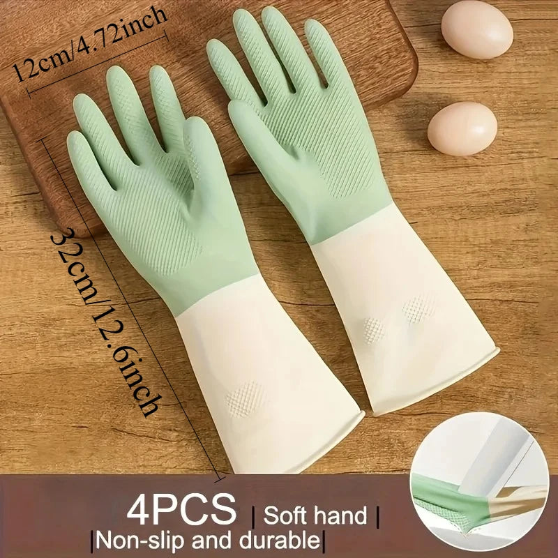 4pcs Waterproof Housework Cleaning Gloves Kitchen Cleaning Latex Laundry Dishwashing Gloves Wear Resistant Rubber Work Gloves