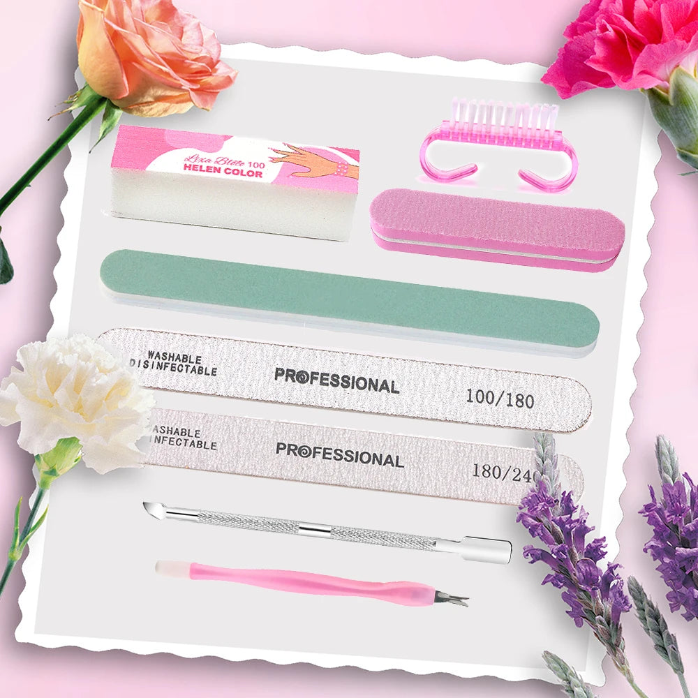 8pcs/Set Nail Manicure Care Tool Kit Nail Buffer Professional Nail Files Brush Manicure Pedicure UV Gel Nails Polish Art Tools