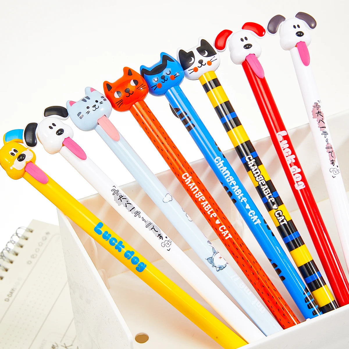 4-Piece Animal Dog-Themed Gel Pen, 0.5mm Fine Tip, Black Ink, Fun Tongue-Over Design.