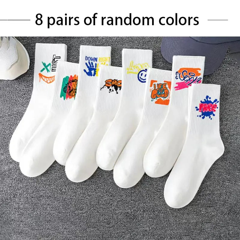 Couple long socks, sports cotton socks, ins student basketball socks, breathable and odor-resistant, black and white men's mid-c