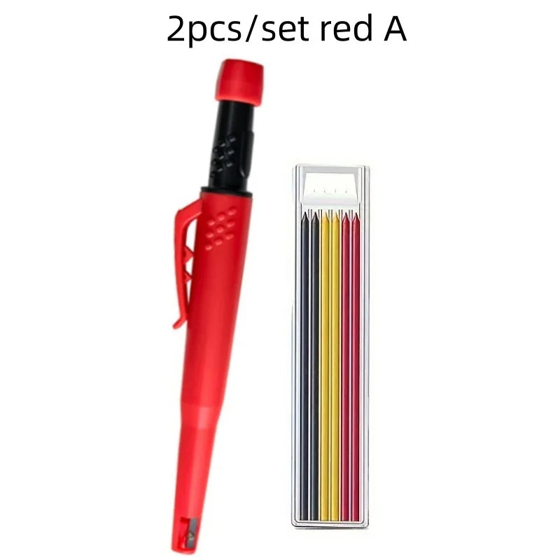 Solid Carpenter Pencil Set 2.8mm Deep Hole Mechanical Pencil Marker with Built in Sharpener for Carpenter Woodworking Architect