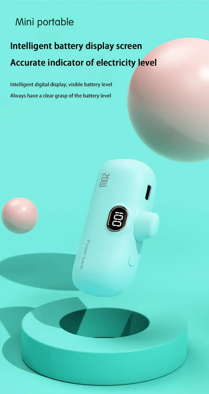 Portable Mobile Charger Mini Power Bank Built Cable Fast Charger Battery Capsule Power bank 10000/5000mAh For iPhone Type-C