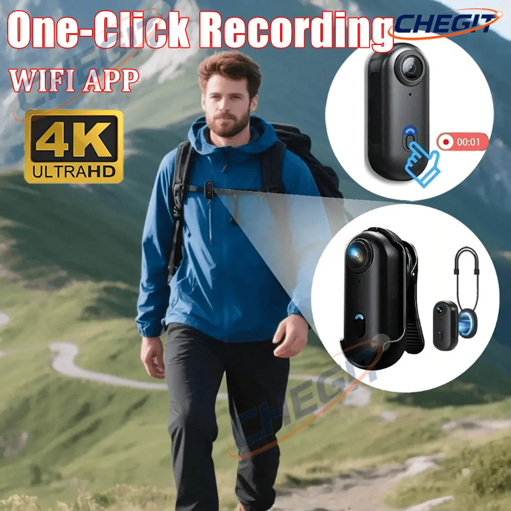 4K FHD POV Collar Cam Small Sports Camera Magnetic Necklace Pets Camcorder Mini Wireless WiFi H88 Bodycam Recording Vlog Selfie