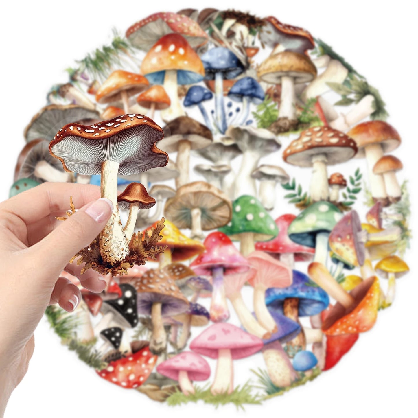 50pcs Mushroom Stickers Cartoon Pattern Waterproof PET Decals Scrapbooking Phone Luggage Skateboard Graffiti Decals