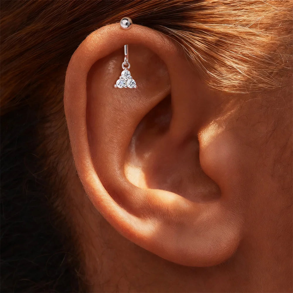 CANNER 1PC Moissanite Spherical Vertical Eight-pointed Star Piercing Earrings 925 Sterling Silver Jewelry Valentine's Day Gift