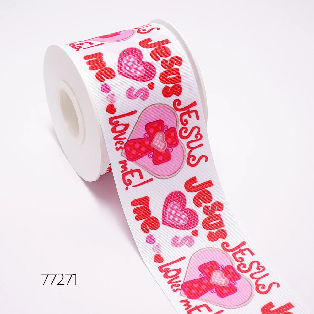 5 Yards 3inch 75mm of  Valentine's Day flowers  Printed Ribbon For Hair Bows DIY Crafts Handmade Accessories 76711