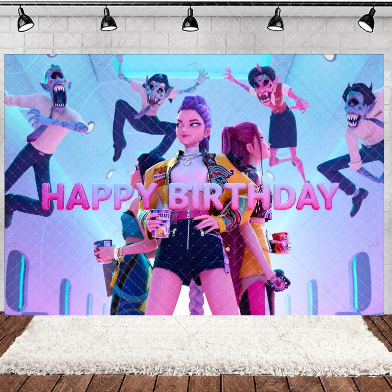Hot KPop Girl Demon Hunters Backdrop Popular Anime Adult Children's Birthday Party Decorations Baby Shower Supplies Photo Props
