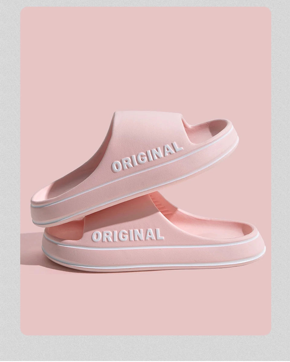 Feslishoet Letter Beach Slides Solid Color Women/Men Thick Sole Indoor Bathroom Anti Slip Sandals