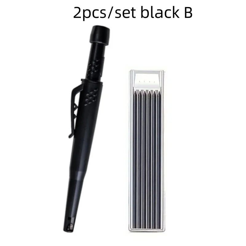 Solid Carpenter Pencil Set 2.8mm Deep Hole Mechanical Pencil Marker with Built in Sharpener for Carpenter Woodworking Architect