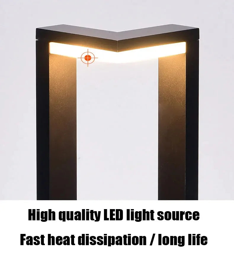 LED 12W Outdoor Landscape Path Lights Black IP65 Waterproof Lawn Post Light Fixture for Lawn Patio Courtyard Driveway Decoration