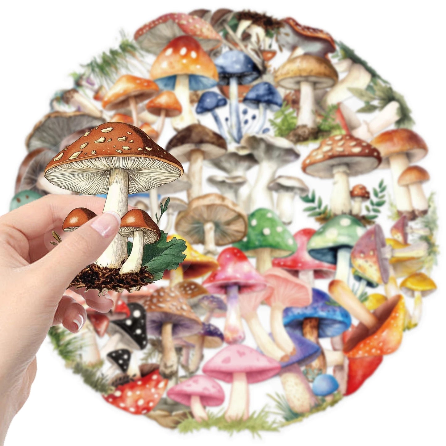 50pcs Mushroom Stickers Cartoon Pattern Waterproof PET Decals Scrapbooking Phone Luggage Skateboard Graffiti Decals