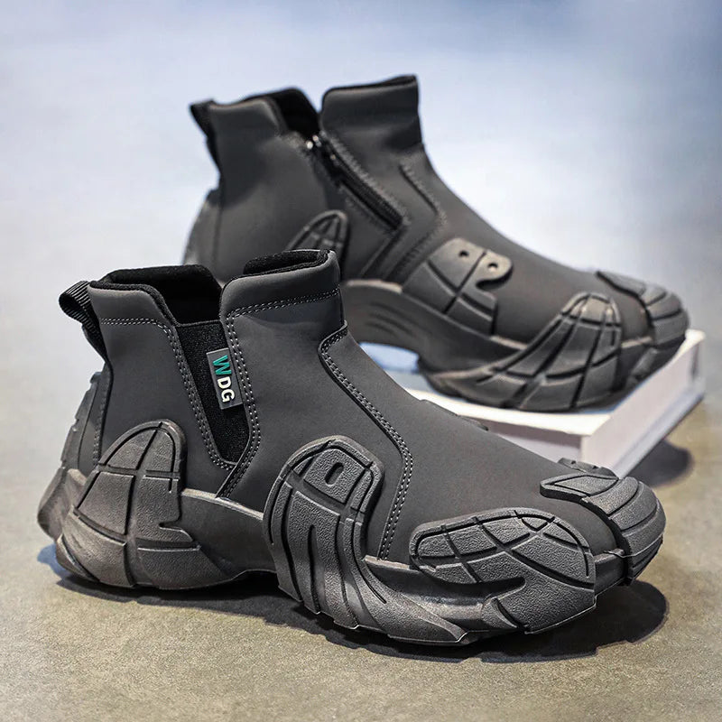 2025 New Men's High - top Shoes for Autumn - Anti - slip Waterproof  Side - zipper Work Shoes for Construction Site